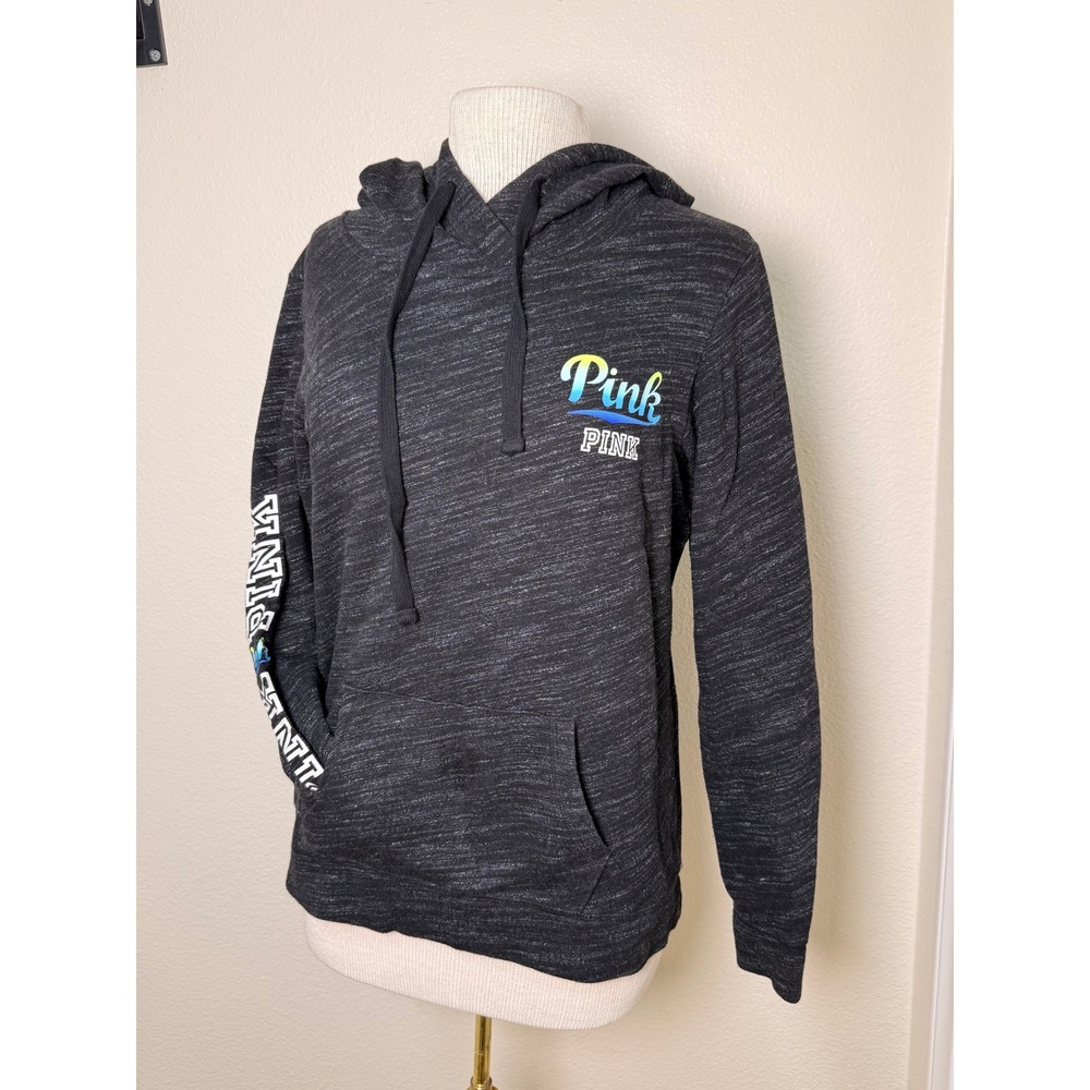 Victoria's Secret PINK Charcoal Grey Space Dye Logo Hoodie XS 349136-7ZV